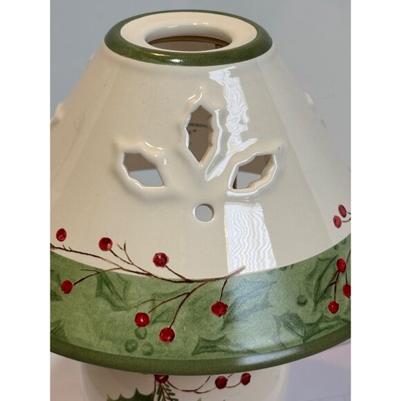Lenox Holiday Gatherings Ceramic Hurricane Lamp With Holly & Berry Design - Picture 6 of 9